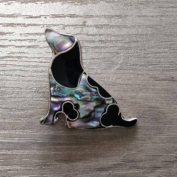 Vintage Alpaca Silver & Abalone Basset Hound Dog Brooch - Picture 6 of 6